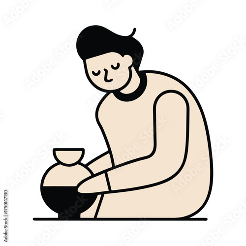 Creative Person Working Line Illustration