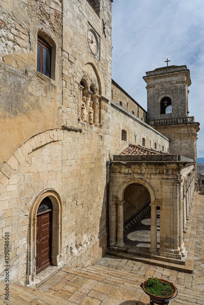 Fototapeta premium Petralia Soprana, a historic Sicilian mountain town in the Madonie Mountains, featuring charming narrow streets, traditional stone houses, and famous Church of Saint Mary of Loreto, Sicily, Italy