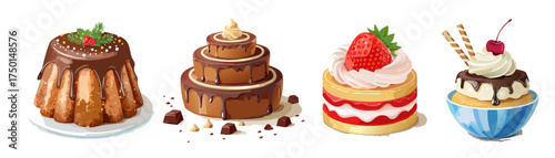 Gourmet Dessert Vector Set with Cakes, Pastries, and Whipped Cream — Sweet Treat Illustration Collection