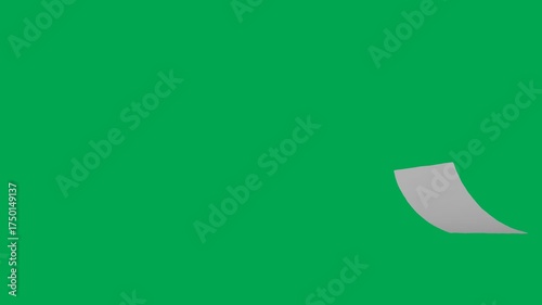White paper page floating with smooth dynamic motion falling down and make blank page on green screen. 4K animated paper page for text placeholder, business motion graphics, and explainer videos.