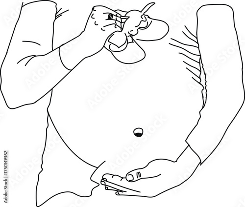 Pregnant Woman Holding Plush Elephant – Black and White Line Drawing