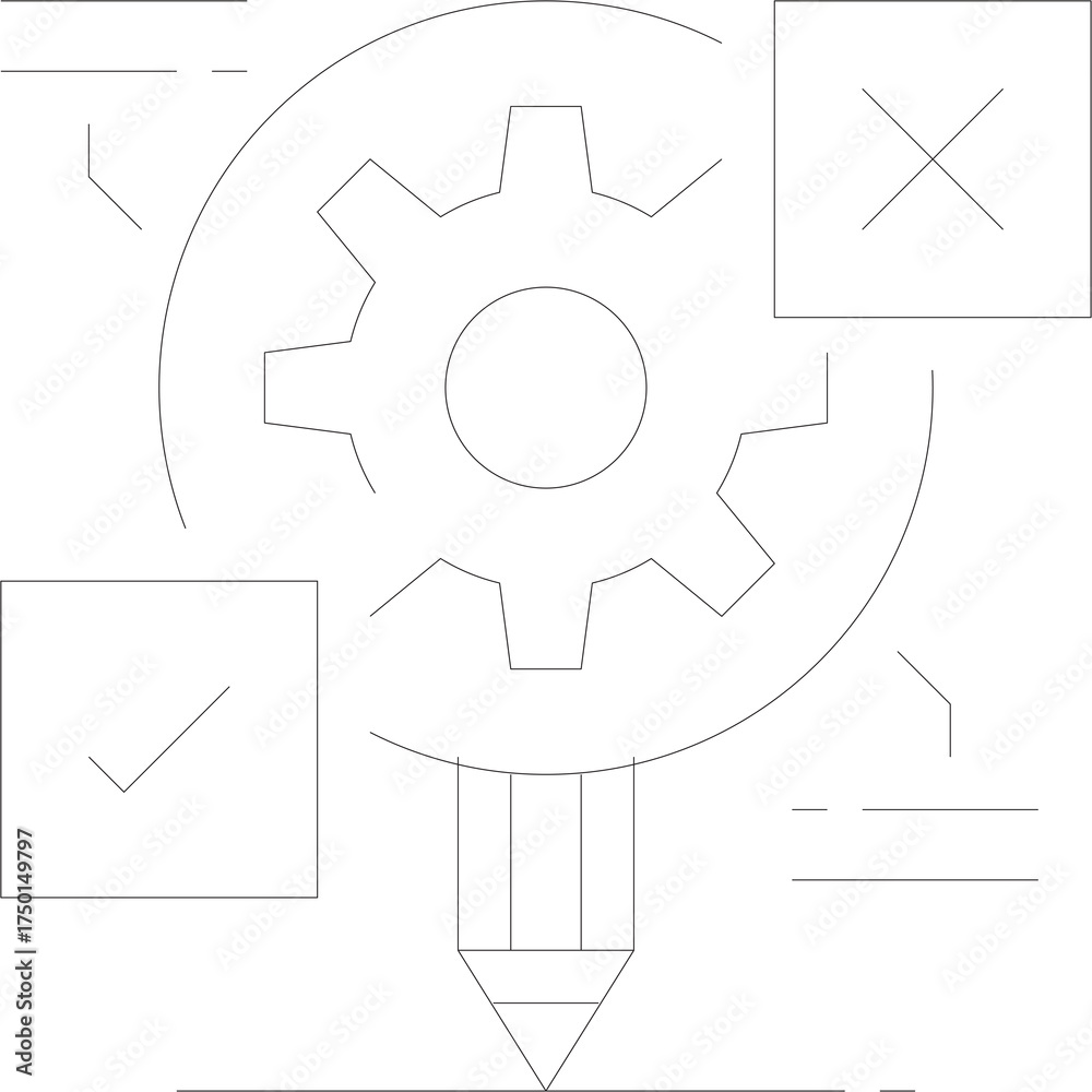Obraz premium Abstract Gear Mechanism With Dotted Lines On A Transparent Background Representing Industry And Engineering Concepts
