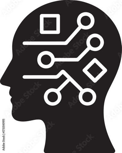  Abstract head filled with geometric data flow patterns silhouette icon