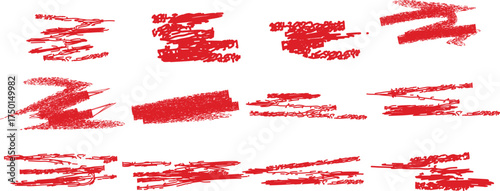 Vector art of set of red crayon strokes for design element