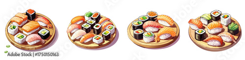 Sushi Vector Set — Assorted Nigiri, Maki & Sashimi Platters for Japanese Food Designs