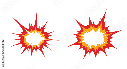 Two vibrant explosion effects orange and red isolated on a white background