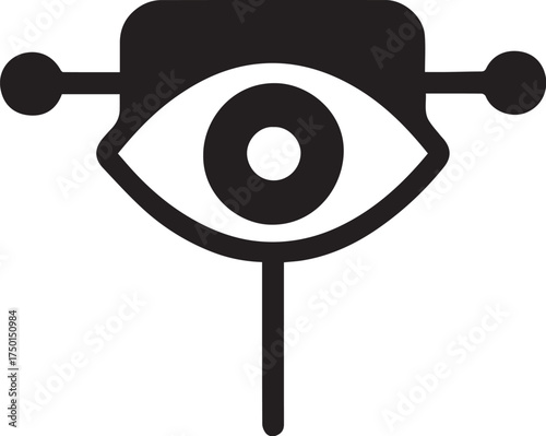 Robot eye focusing beam toward center silhouette icon