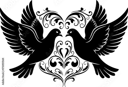 Romantic Doves Silhouette Vector