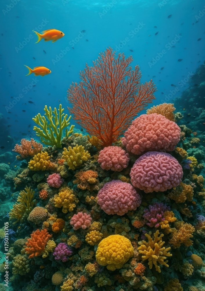Fototapeta premium Vibrant coral reef ecosystem underwater.