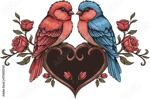Two Birds of Love Vector Art