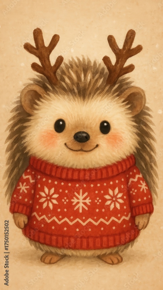 Fototapeta premium Cute hedgehog in festive sweater mobile wallpaper
