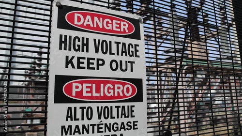 Wallpaper Mural danger high voltage keep out sign in front of outdoor power plant in brooklyn new york (electricity generation transformer station electric current warning) fence alternating direct electrical grid Torontodigital.ca