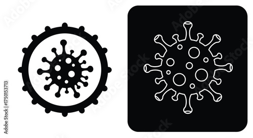 Black and white illustrations depicting virus shapes and structures