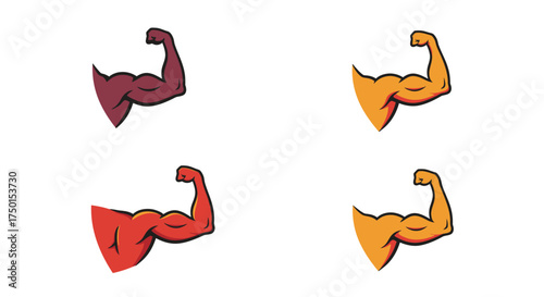 Illustration of four stylized muscular arms in varying shades displayed