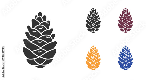 Detailed illustration of pine cones in various colors and styles