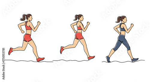 Illustration depicting three stages of a running stride for analysis