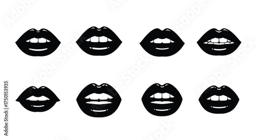 A collection of diverse black silhouette lips arranged in a grid pattern