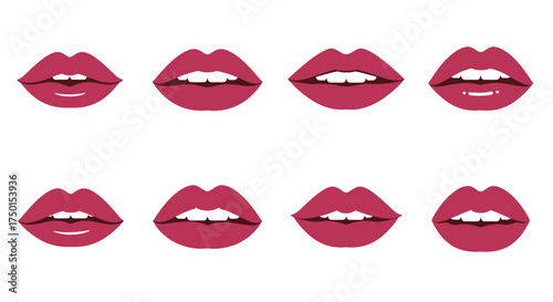 Variations of red lips displayed in a simple illustrative graphic design