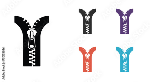 A collection of colorful zipper icons in various open positions
