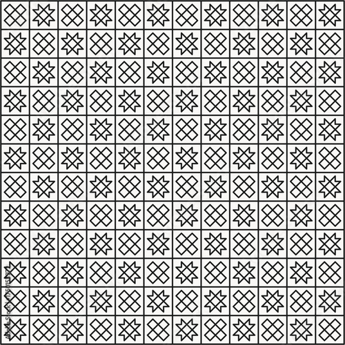 Geometric flower shapes line pattern background in black and white shades for wall décor, textiles, interior design and more.