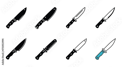 A collection of various knives displayed in a grid arrangement