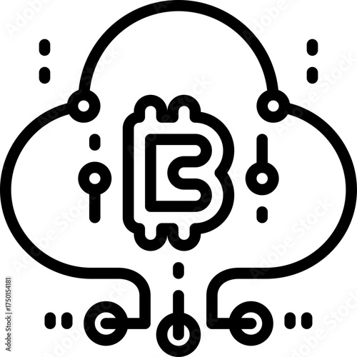 Bitcoin Symbol Inside a Cloud Shape With Connected Dots And Lines Illustrating Cryptocurrency Digital Network Technology