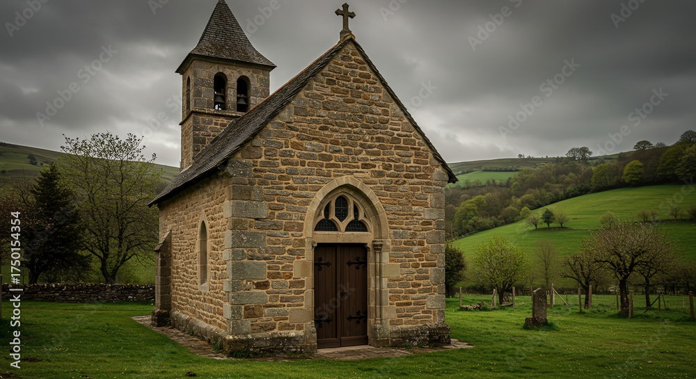 Fototapeta premium Rural Chapel Serenity An Ancient Sanctuary in the French Countryside