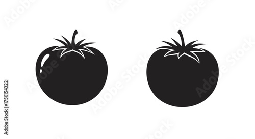 Simple black and white illustration of two ripe tomatoes side by side