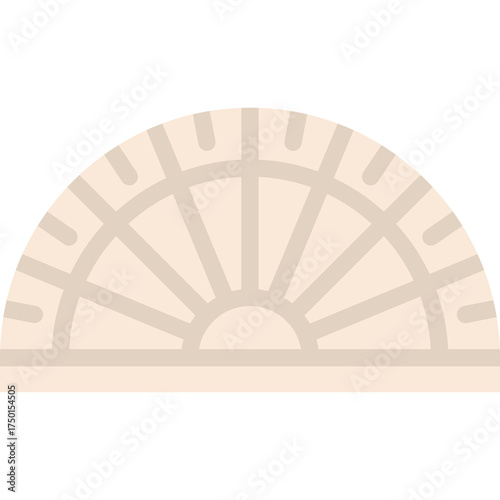 Beige Semicircle Protractor with Measurement Markings Isolated on Transparent Background