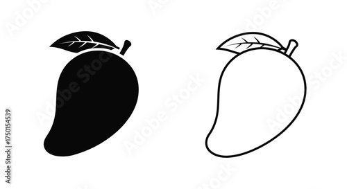 Two mango illustrations one solid black and one white outline