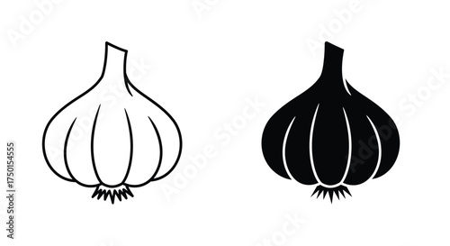 Simple black and white illustration of two garlic bulb outlines