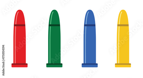Four colorful crayon illustrations arranged in a simple horizontal row