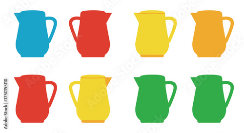 Colorful collection of ceramic pitchers in various shapes and vibrant hues