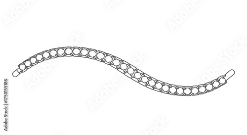 A black and white illustration of a curved segmented chain design