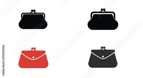 Four simple purse icons in black and red minimal style