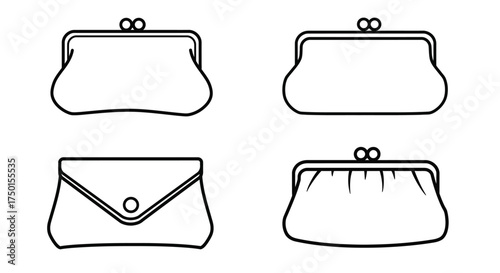 Simple black and white outline of various styles of women s purses