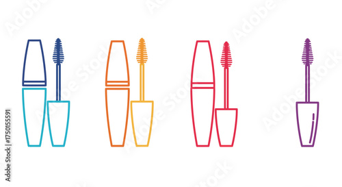 Colorful mascara tubes in a row beauty product illustration with detail