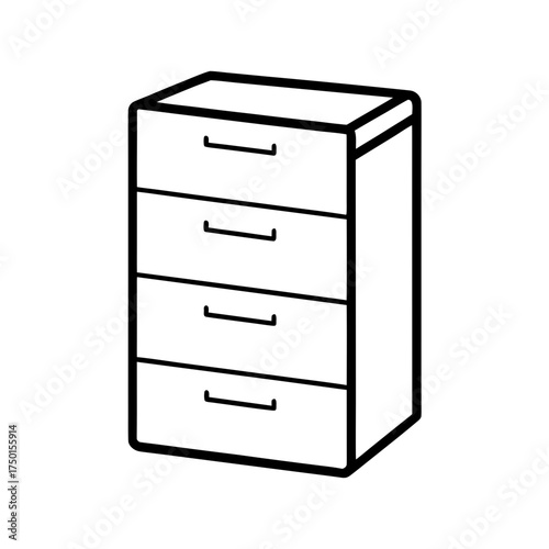 Illustration of a chest of drawers with four drawers on transparent background