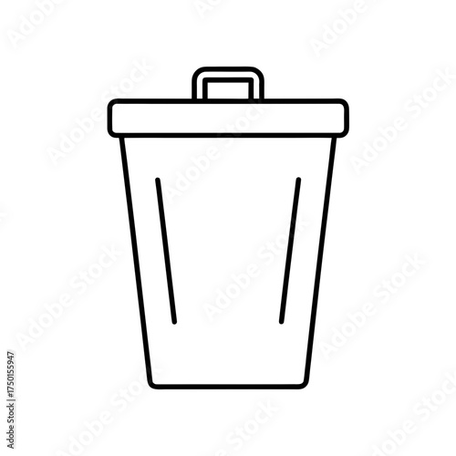 Outline drawing of a trash can with a handle on top on transparent background