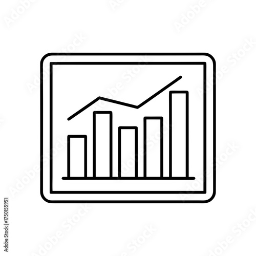 Outline graph with bars and line on a screen display on transparent background