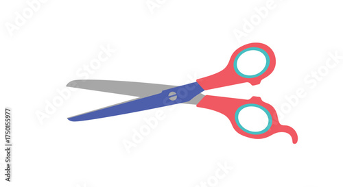 Colorful scissors with red handles and silver blades are displayed