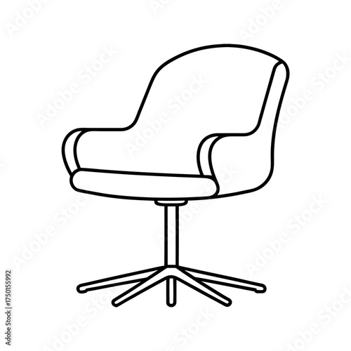Outline drawing of a swivel chair with armrests on transparent background