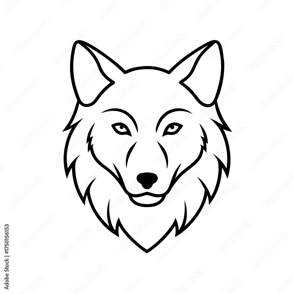 Naklejka premium Illustration of a wolf head in black and white line on transparent background