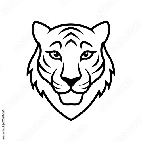 Illustration of a tiger head in black and white art on transparent background