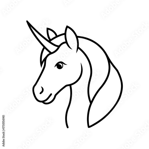 Unicorn head outline with flowing mane and horn art on transparent background