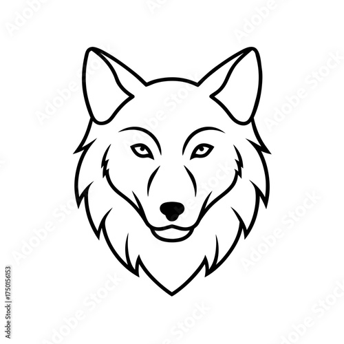 Illustration of a wolf head in black and white line on transparent background