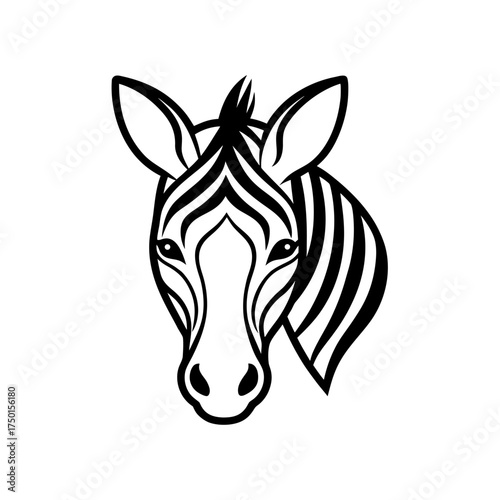 Black and white zebra head with striped pattern art on transparent background