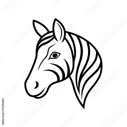 Illustration of a zebra head in black and white art on transparent background