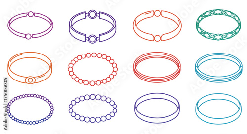 Various colorful line art bracelet designs arranged in a neat grid layout
