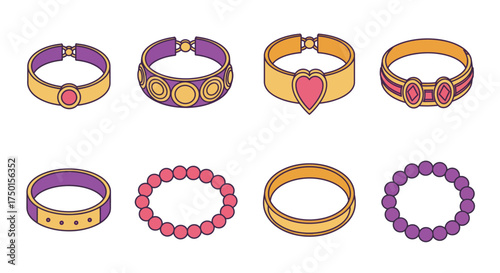 Colorful illustration of various bracelets and bangles in a flat design